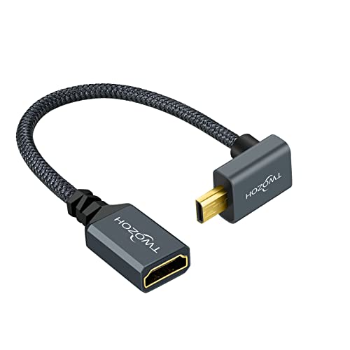 Twozoh Abwärts abgewinkeltes Micro HDMI auf HDMI Verlängerungskabel 0,2M, Nylon geflochten 90° Micro HDMI Stecker auf HDMI Buchse Adapter unterstützt 4K/60Hz 1080p Twozoh Abwärts abgewinkeltes Micro HDMI auf HDMI Verlängerungskabel 0,2M, Nylon geflochten 90° Micro HDMI Stecker auf HDMI Buchse Adapter unterstützt 4K/60Hz 1080p von Twozoh