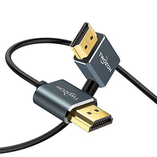 Twozoh Dünnes HDMI auf HDMI Kabel 90 Grad Links Abgewinkelt 2M, Ultra Schlankes und Flexibles linker Winke HDMI Kabel unterstützt 3D/4K 60Hz von Twozoh
