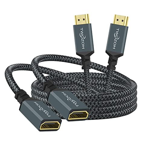 Twozoh HDMI Verlängerungskabel 0,5M 2 Stück, 4K HDMI Extension, Stecker auf Buchse geflochtenes Nylon HDMI 2.0 Kabel Adapter unterstützt 4K@60Hz 3D HDR von Twozoh