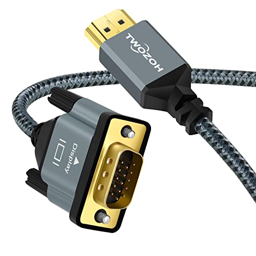 Twozoh HDMI auf VGA Kabel 1,5M, Gehäuse aus Aluminiumlegierung Nylon geflochten vergoldet unterstützt 1080P/60Hz von Twozoh