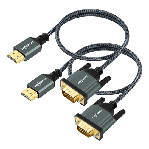 Twozoh HDMI auf VGA Kabel 1M 2 Stück, Gehäuse aus Aluminiumlegierung Geflochtenes und vergoldetes Nylon HDMI VGA Unterstützt 1080P/60HZ für Desktop, Laptop, PC, Monitor, Projektor, HDTV von Twozoh