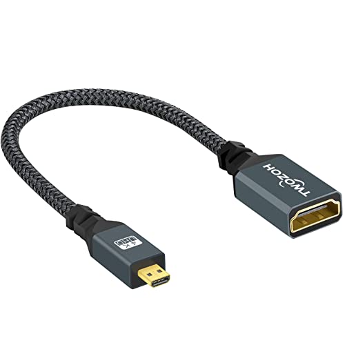 Twozoh Micro HDMI auf HDMI Adapter Kabel, Nylon geflochtenes Micro HDMI Stecker auf HDMI Buchse kabel Unterstützung 4K/3D für GoPro Hero 7, Raspberry Pi 4, Action-Kamera von Twozoh