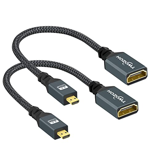 Twozoh Micro HDMI auf HDMI Adapter Kabel 2 Stück, Nylon geflochtenes Micro HDMI Stecker auf HDMI Buchse kabel Unterstützung 4K/3D für GoPro Hero 7, Raspberry Pi 4 von Twozoh