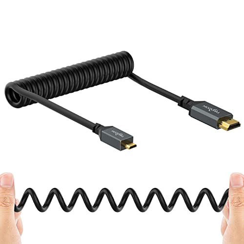 Twozoh Micro HDMI auf HDMI Spiral Kabel, HDMI auf Micro HDMI Winkel Kabel 4K/60Hz 2.0a/b 1080p (Extend bis zu 1.5M) von Twozoh