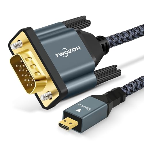 Twozoh Micro HDMI auf VGA Kabel 3M, Vergoldet und Geflochten Micro-HDMI, VGA (Stecker auf Stecker), unterstützt 1080P, 720p, kompatibel mit Laptop, Projektor, HDTV von Twozoh
