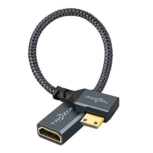 Twozoh Mini HDMI auf HDMI Adapterkabel 0,2M, Nylon geflochten 90° rechtwinklig Stecker Mini HDMI auf Buchse HDMI Verlängerungskabel unterstützt 3D/4K 1080p Twozoh Mini HDMI auf HDMI Adapterkabel 0,2M, Nylon geflochten 90° rechtwinklig Stecker Mini HDMI auf Buchse HDMI Verlängerungskabel unterstützt 3D/4K 1080p von Twozoh
