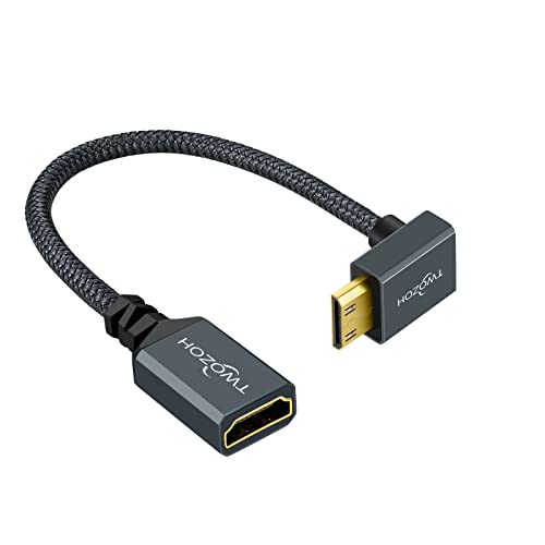 Twozoh Mini HDMI auf HDMI Adapterkabel 0,2M, Nylon geflochten nach unten abgewinkelt, Abgewinkeltes 90° Mini HDMI auf HDMI Verlängerungskabel unterstützt 3D/4K 1080p Twozoh Mini HDMI auf HDMI Adapterkabel 0,2M, Nylon geflochten nach unten abgewinkelt, Abgewinkeltes 90° Mini HDMI auf HDMI Verlängerungskabel unterstützt 3D/4K 1080p von Twozoh