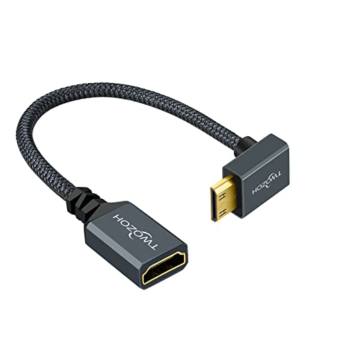 Twozoh Mini HDMI auf HDMI Adapterkabel 0,2M, Nylon geflochten nach unten abgewinkelt, Abgewinkeltes 90° Mini HDMI auf HDMI Verlängerungskabel unterstützt 3D/4K 1080p von Twozoh