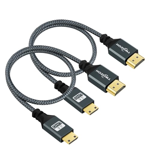 Twozoh Mini HDMI auf HDMI Kabel 0.3M 2 Stück, Nylon Geflochten HDMI auf Mini HDMI Unterstützt 3D/4K@60Hz, 18Gbit/s/2160P/1080P für Nikon/Canon DSLR, Camcorder, Laptop, Tablet und Grafik/Videokarte von Twozoh