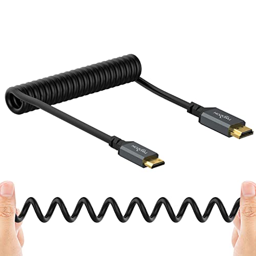 Twozoh Mini HDMI auf HDMI Spiral kabel, Mini HDMI auf Full HDMI Kabel für Projektor, Monitor, Camcorder (4K Ultra HD, 1080p, 3D, HDMI 2.0) (Extend bis zu 1.5M) von Twozoh