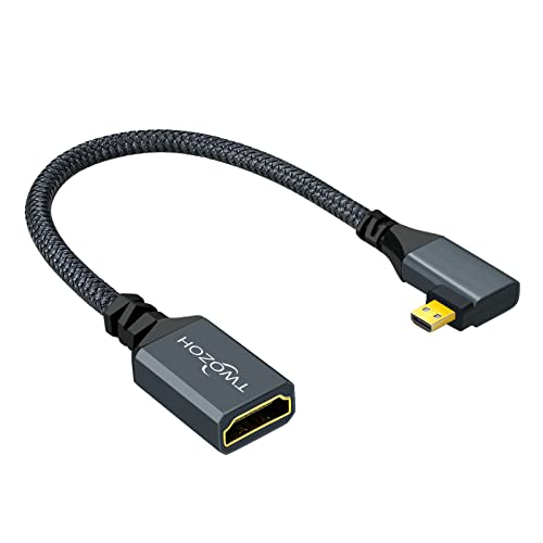 Twozoh Rechtwinkliges Micro HDMI auf HDMI Adapterkabel, geflochtenes Nylon, 90° Micro HDMI Stecker auf HDMI Buchse, Kabel (Typ D auf Typ A), unterstützt 4K/60Hz, 1080p (20CM) von Twozoh