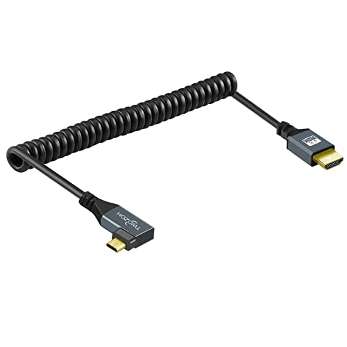 Twozoh Spiralkabel mit links abgewinkeltem Micro-HDMI-auf-HDMI-Kabel, 90 Grad gedehnt, Länge 30cm bis 150cm, unterstützt 3D/4K 1080p von Twozoh