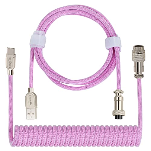 Twozoh USB C Mechanische Tastatur Spiralkabel, Geflochtenes Doppel hülsen Type C Tastatur abnehmbares Flieger Kabel (Pink) von Twozoh