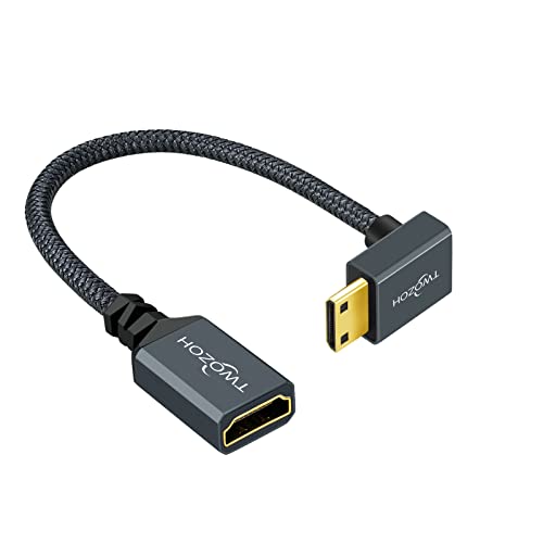 Twozoh Up Abgewinkeltes Mini HDMI auf HDMI Adapterkabel 0,2M, Nylon geflecht 270° Stecker Mini HDMI auf Buchse, HDMI Verlängerungskabel unterstützt 3D/4K 1080p von Twozoh