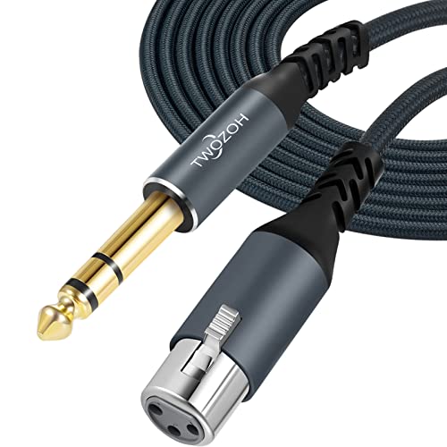 Twozoh XLR Buchse auf 6,35 mm TRS Kabel 10M, Geflochtenes Klinke Stereo 6,35 mm stecker auf 3 poliges XLR Mikrofonkabel (Professional/HiFi) von Twozoh