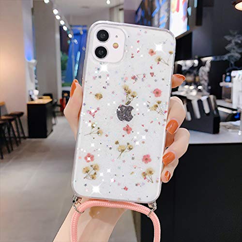 Tybaker Handykette kompatibel mit iPhone 8, Handyhülle iPhone SE 2020/7 Hülle mit Kordel zum Umhängen Necklace mit Handy-Kette Schutzhülle mit Extra Fallschutz Case für iPhone 7, Rosa Kleine Blume von Tybaker