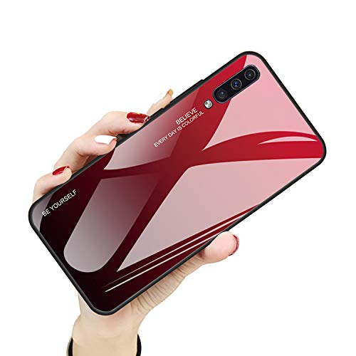 Tybaker Hülle für Samsung Galaxy A50 A70 Handyhülle[9H Gehärtetes Glas]mit Soft TPU Rahmen Gradient Rückseite Farbverlauf Farbe Schutzhülle Glashülle für Galaxy A50/A70 (Samsung Galaxy A50, Rot) von Tybaker