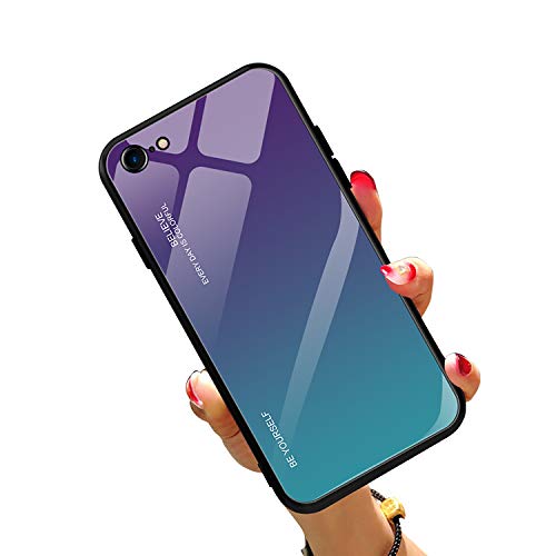 Tybaker iPhone 8 Plus Hülle für iPhone 7 Plus Schutzhülle[9H Gehärtetes Glas] mit Soft TPU Rahmen Gradient Glas Rückseite Farbverlauf Farbe Glashülle für iPhone 7/8 Plus(iPhone 7/iPhone 8, Blau) von Tybaker