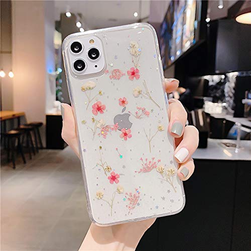 Tybaker iPhone XS Hülle iPhone X HandyHülle Blume iPhone XS Handyhüllen Kristall Echt Getrocknete Blumen Schutzhülle Silikon Rückschale Handgefertigten Bumper Case Cover für iPhone XS/X (5,8''), D1 von Tybaker