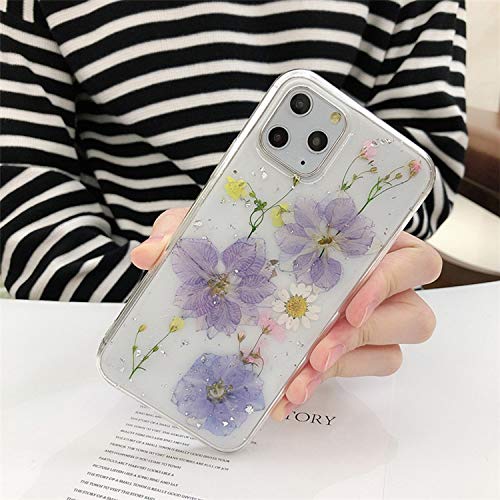 iPhone 11 Hülle Echte Blumen HandyHülle Ewige Blume Transparent Gummi Kristall Schutzhülle Handgefertigten Bunter Getrocknete Blumenart Case Cover für Apple iPhone 11, Fliegende Schwalbe Lila von Tybaker