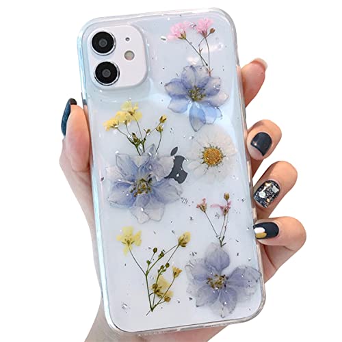 Tybiky Handyhülle iPhone 14 Pro hülle Echte Blumen weiche Silikonhülle mit handgefertigten getrockneten Blumen, Transparente Ultra-dünne unsterbliche für iPhone 14 Pro., 3 lila 1 Weiß Tybiky Handyhülle iPhone 14 Pro hülle Echte Blumen weiche Silikonhülle mit handgefertigten getrockneten Blumen, Transparente Ultra-dünne unsterbliche für iPhone 14 Pro., 3 lila 1 Weiß von Tybiky