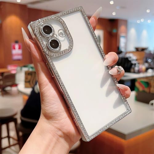 Tybiky Hülle Kompatibel mit iPhone 14 Glitzer Funkelnde Diamant Handyhülle Rechteckige Schutzhülle Transparent Weiche TPU Case mit Bling Strass Kameraschutz für Damen und Mädchen Cover,Silber Tybiky Hülle Kompatibel mit iPhone 14 Glitzer Funkelnde Diamant Handyhülle Rechteckige Schutzhülle Transparent Weiche TPU Case mit Bling Strass Kameraschutz für Damen und Mädchen Cover,Silber von Tybiky