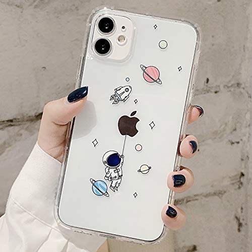 Tybiky Hülle für iPhone 12 Hüllen Case Kreatives Astronaut Muster Luftkissen Schutzhülle Ultra Dünn Silikon Airbag Handyhülle Bumper Chic Bling Kratzfest Cover für Apple iPhone 12, Sternenhimmel rosa von Tybiky