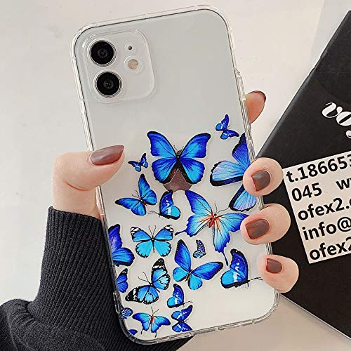 Tybiky Hülle für iPhone 12 Hüllen Case Kreatives Schmetterling Muster Luftkissen Schutzhülle Ultra Dünn Silikon Airbag Handyhülle Bumper Chic Bling Kratzfest Cover für Apple iPhone 12, Viele Blau von Tybiky