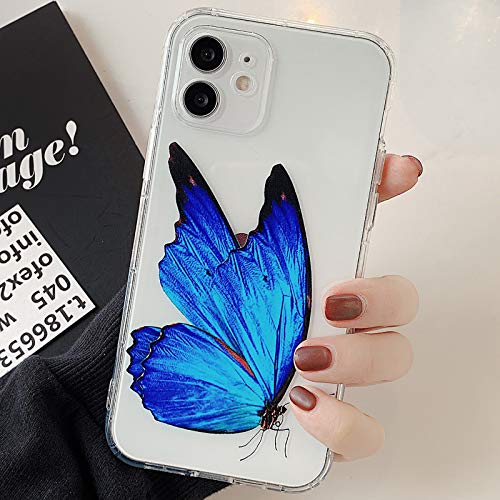 Tybiky Hülle für iPhone 12 Mini Hüllen Case Kreatives Schmetterling Muster Luftkissen Schutzhülle Dünn Silikon Airbag Handyhülle Bumper Chic Bling Kratzfest Cover für Apple iPhone 12 Mini, Ein Blaues von Tybiky