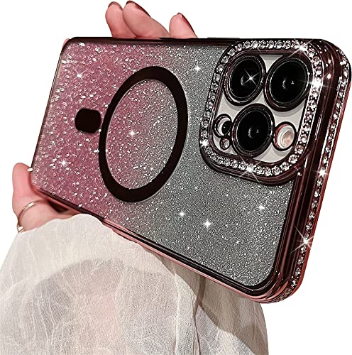 Tybiky Hülle für iPhone 12 Pro Max Handyhülle Glitzer Bling Sparkle Mit Magnetisches Kabelloses Laden Stoßfest Schutzhülle für Mädchen Kratzfest Schlank Silikon Bumper Cover für iPhone 12 Pro Max.Rosa von Tybiky