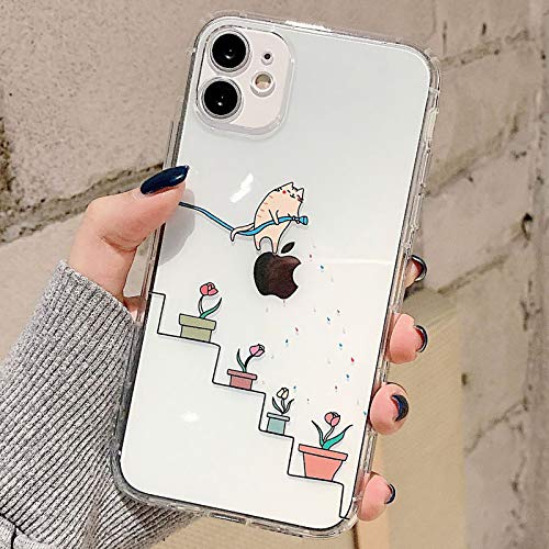 Tybiky Hülle für iPhone 13 Pro Hüllen Case Kreatives Katze Muster Luftkissen Schutzhülle Dünn Silikon Airbag Handyhülle Bumper Chic Bling Kratzfest Cover für Apple iPhone 13 Pro, Gieße Die Blumen von Tybiky
