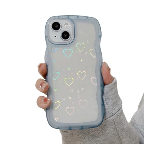 Tybiky Kompatibel mit iPhone 12 Hülle Transparent Aesthetic Curly Handyhülle für Frauen Mädchen Schutzhülle Farbe Süßes Wellen Design Laser Herzen Bumper Cover Weiche TPU Silikon Case,Blau Tybiky Kompatibel mit iPhone 12 Hülle Transparent Aesthetic Curly Handyhülle für Frauen Mädchen Schutzhülle Farbe Süßes Wellen Design Laser Herzen Bumper Cover Weiche TPU Silikon Case,Blau von Tybiky