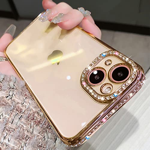 Tybiky Kompatibel mit iPhone 12 Pro Max Hülle, Silikon Glitzer Durchsichtig Schutzhülle, TPU Bumper Überzug Glänzend Strass Diamant glänzender Handyhülle für iPhone 12 Pro Max, Gold von Tybiky