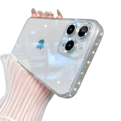 Tybiky Transparent Hülle für iPhone 15 Bling Glitter Handyhülle Stoßfest Kratzfest Schutzfolie Gehärtetes Glas mit Glänzend Bling Schutzhülle für Frauen und Mädchen Durchsichtig Case,Silber Tybiky Transparent Hülle für iPhone 15 Bling Glitter Handyhülle Stoßfest Kratzfest Schutzfolie Gehärtetes Glas mit Glänzend Bling Schutzhülle für Frauen und Mädchen Durchsichtig Case,Silber von Tybiky