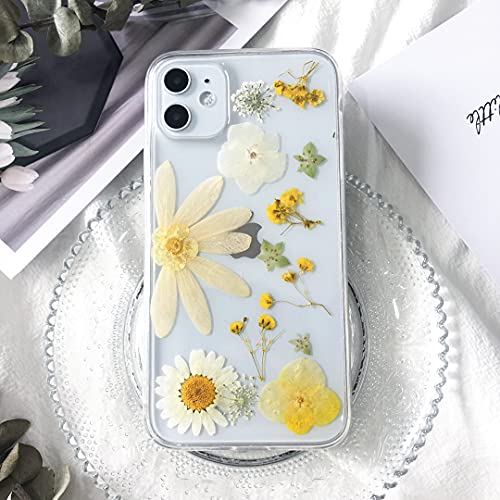 Tybiky iPhone 11 Hülle Echte Blumen HandyHülle Transparent Gummi Kristall Schutzhülle Handgefertigten Bunter Getrocknete Blumenart Case Cover für Apple iPhone 11. Halbe Chrysantheme von Tybiky