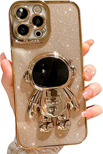 Tybiky iPhone 11 Pro hülle mit Ständer Slim Astronaut Glitzer Bling Sparkle Handyhülle Silikon TPU Hülle für iPhone 11 Pro für Magnetische Autohalterung Metallrahmen Cover für iPhone 11 Pro.Gold von Tybiky