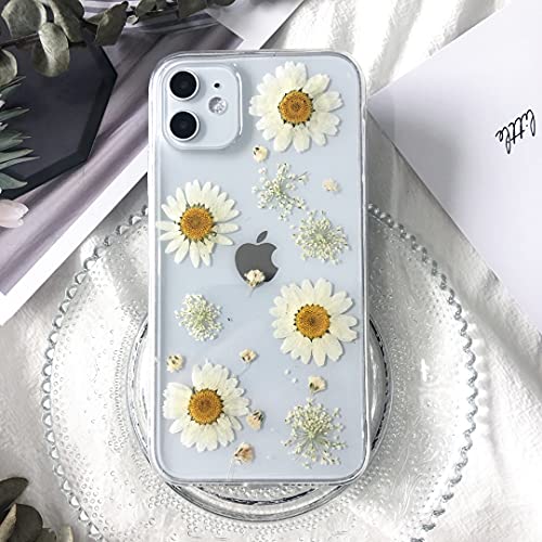 Tybiky iPhone 13 Hülle Echte Blumen HandyHülle Transparent Gummi Kristall Schutzhülle Handgefertigten Bunter Getrocknete Blumenart Case Cover für Apple iPhone 13. 4 Chrysanthemen von Tybiky