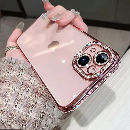 Tybiky iPhone 13 Pro Hülle, Silikon Bling Rhinestone Kratzfest Schutzhülle für Mädchen, Durchsichtig stoßfest Bumper Handyhülle für iPhone 13 Pro, Roségold von Tybiky