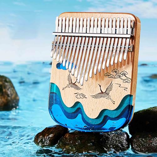Daumenklavier, Tragbares Daumenklavier Mit Mehreren Tönen, Mini-Harz-Kalimba-Fingerzupfmusikinstrument Für Kinder Und Erwachsene, Musikalische (21 Ton-Kran) von Tyenaza