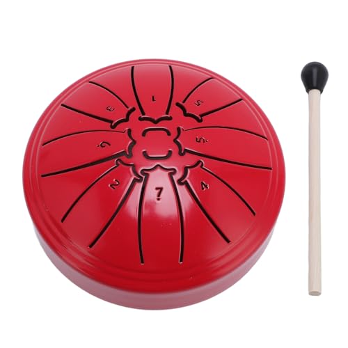 Mini Steel Tongue Drum, 4 Inch 8 Notes Percussion Instrument, Ethereal Drum for Kids Adults with Drumstick (Red) von Tyenaza