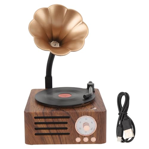 Plattenspieler-Bluetooth-Lautsprecher, Holzmaserung, Vintage, drehbarer Plattenspieler-Stereo-Lautsprecher Plattenspieler-Bluetooth-Lautsprecher, Holzmaserung, Vintage, drehbarer Plattenspieler-Stereo-Lautsprecher von Tyenaza