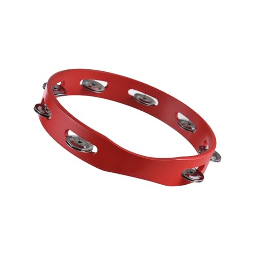 Tambourine Hand Bell, 8 inch Red Tambourine Hand Cranked Bell Rings Wooden Metal Bell Sound Percussion Instruments for School, Party (L) von Tyenaza