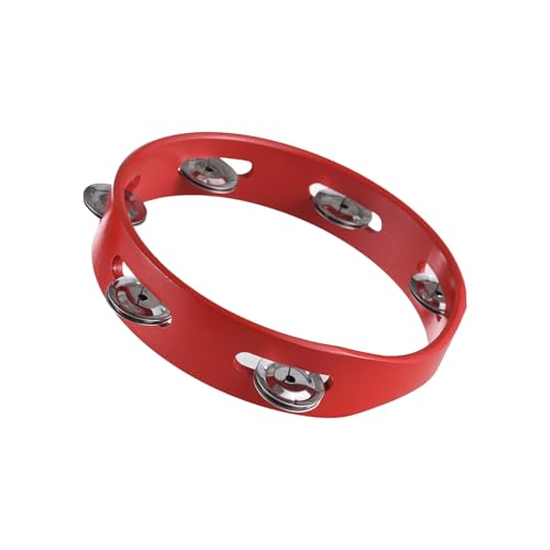 Tambourine Hand Bell, 8 inch Red Tambourine Hand Cranked Bell Rings Wooden Metal Bell Sound Percussion Instruments for School, Party (M) von Tyenaza