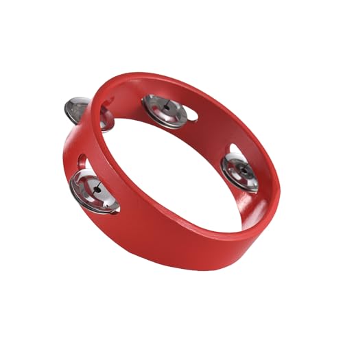 Tambourine Hand Bell, 8 inch Red Tambourine Hand Cranked Bell Rings Wooden Metal Bell Sound Percussion Instruments for School, Party (S) von Tyenaza