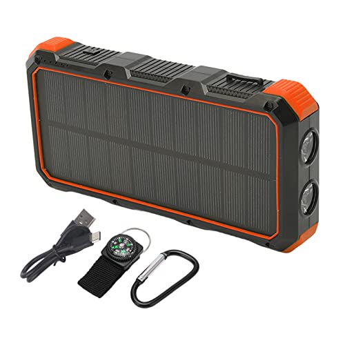 Tyenaza 5V 3A Solar Power Bank, 36800mah Schnellladung 3 USB -tragbares Solarladegerät mit LED -Licht für Camping im Freien, 180 x 90 x 35 mm (Orange) von Tyenaza