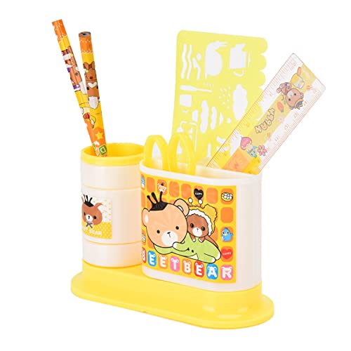 Tyenaza Pen Holder Rotating 2 Grid Plastic Pencil Boxes with Pencil Sharpener Scissors for Students Pencils Pen Storage Gift (Yellow) von Tyenaza