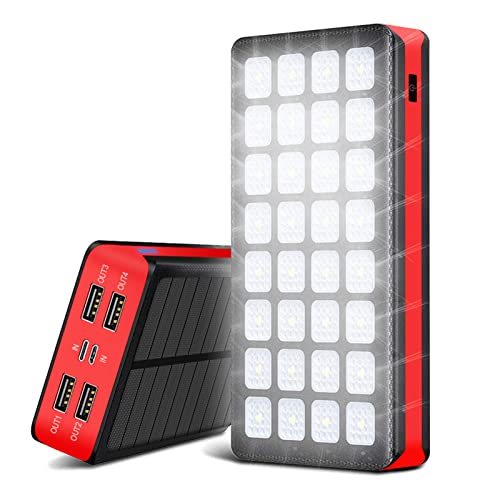 Tyenaza Solargenerator, Solar Power Bank mit 32 LED -Licht 4 USB -Port 30000mah Kapazität für Camping -Wanderabenteuer -Notfall (16,8x8.3x3,5 cm) von Tyenaza