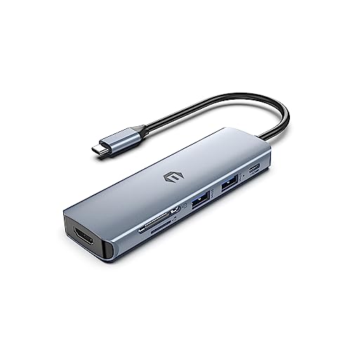 6-in-1 USB-C-Hub, Tymyp Multiport-Adapter mit 4K HDMI, 100 W PD, 3 x USB 3.0 und SD/TF-Kartenleser für Laptops und Smart-Geräte, ideal für Dell/HP/Surface und mehr von Tymyp