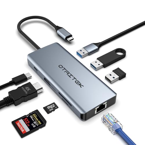 8-in-1 USB-C-Hub, USB-C-Dockingstation, HDMI, 2 x USB 3.0, USB 2.0, SD/TF-Leser, Gigabit Ethernet, 100 W PD, Verwendung in Mac Air/Pro und weiteren Typ-C-Geräten von Tymyp
