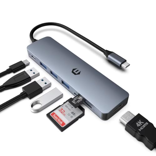Tymyp 7 in 1 USB C Hub, USB C Adapter mit 4K HDMI, 100W Typ C PD, 3 USB 3.0 5 Gbps Ports, SD/TF Kartenleser Multiport USB C HDMI für Chromebook, Ipad,Laptop Surface von Tymyp